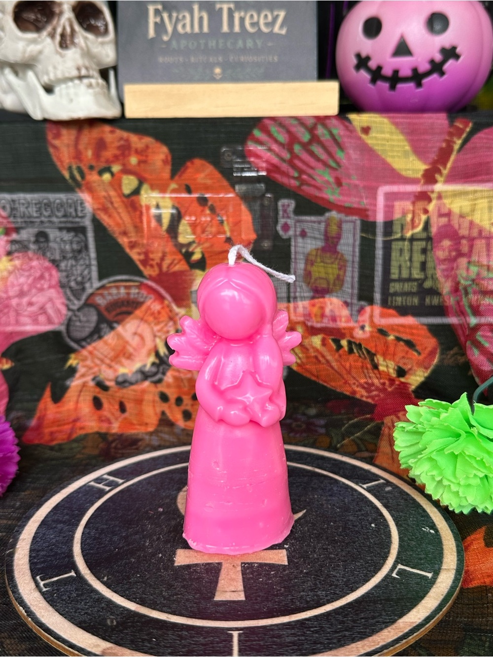 Handmade Pink Angel Candle with Star – Spiritual Decor